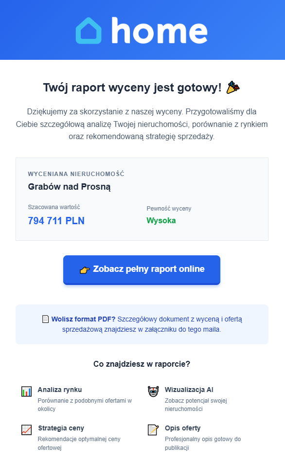 darmowy raport wyceny nieruchomosci od home estate
